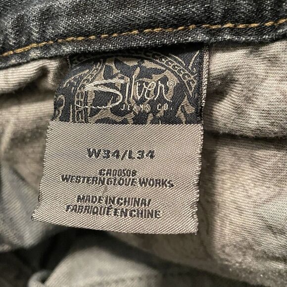 Silver ZAC Jeans Mens 34 Blue Relaxed Fit Straight Leg Whiskered Med Wash - Picture 8 of 9